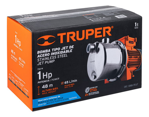 Bomba Eléctrica Tipo Jet Para Agua, Acero Inoxidable, 1 Hp.