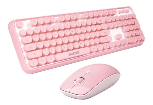 Kit de teclado y mouse gamer inalámbrico Sades V2020 Portugués Brasil de color rosa