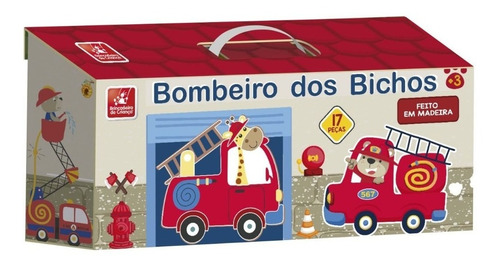 Brinquedo Educativo Infantil Maleta Bombeiro Bichos Madeira 