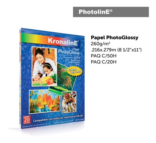 Papel Photoglossy Inkjet 20 Hojas Carta Kronaline Ph347 Foto