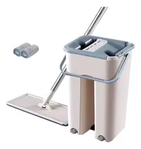 Comprar Trapeador Balde Escurridor 2 Mopas Paños Plana Limpieza 360° Color Beige