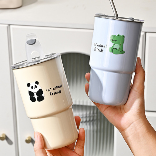 Taza Térmica De Acero 600 Ml Con Tapa Y Popote