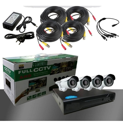 Kit Dvr Ahd 4 Cámaras Vga Hdmi Cables Fuente Cctv