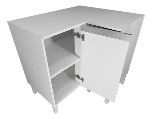 Balcão De Canto Direito 125cm Cozinha Multiuso Com Tampo Montado Cor Branco