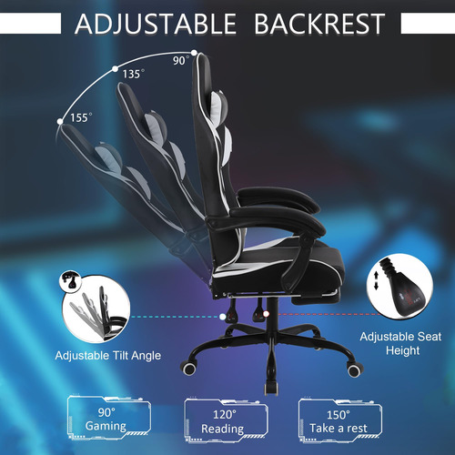 Silla De Juegos Con Reposapiés Almohada Lumbar De Masaje