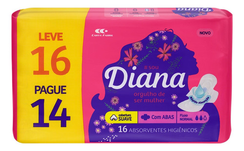 Kit 24 Pc Absorventes  Diana Active Suave C/ 16 Unidades