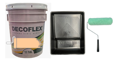 Cubeta De Pintura Vinil Decoflex 18lts Con Charola Y Rodillo Crema Mate
