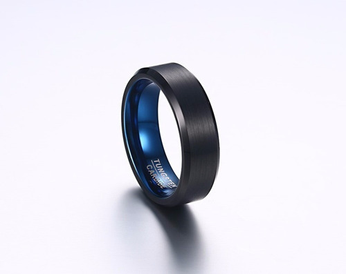 Imagen 4 de 6 de Anillo De Tungsteno, Ryux Il Negro Mate Interior Azul