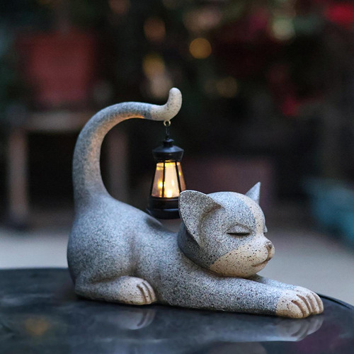Estatua De Jardín De Gato, Luz Solar De Gato Moderna De