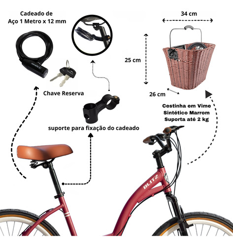 Kit Bicicleta 29 Blitz Comodo Urbana 21v + Cesta E Cadeado