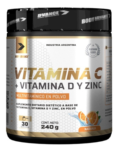 Vitamina C 240 Grs Body Advance Acido Ascorbico + D + Zinc