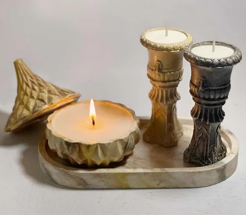 Set Vela Soja Cuenco Caramelera Y Columna Griega - Coco/lima