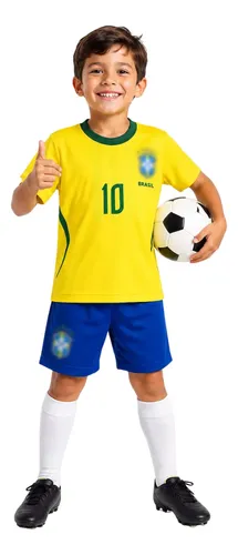 Kit Infantil Brasil Uniforme Camisa+short Tam 02 Ao 14 Amarelo 2