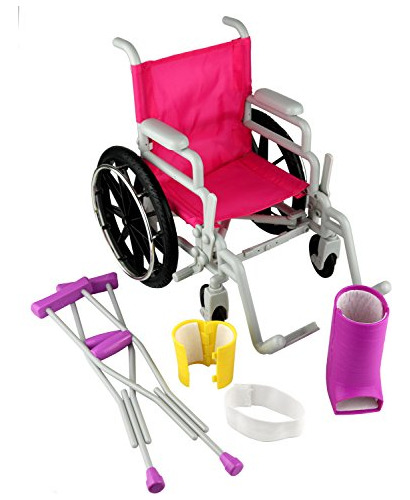 Click N' Play Muñeca Silla De Ruedas Y Muletas Conjunto, Per