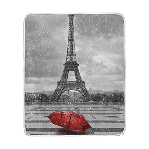 Paris Eiffel Tower Rojo Umbrella Manta Ligera Suave Sua...