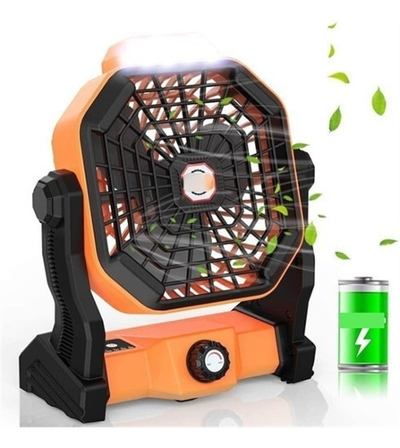 Ventilador De Camping Recargable Portátil Con Gancho Led Lig