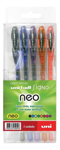 Caneta Uni-ball Signo Neo Gel 0,7mm 5 Cores