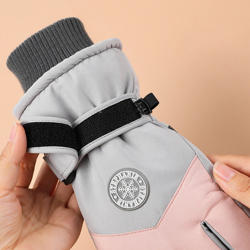 Guantes Mujer/adolescente Térmicos Nieve Esqui O Snowboard Gris Claro Y Rosa Geométrico S/m