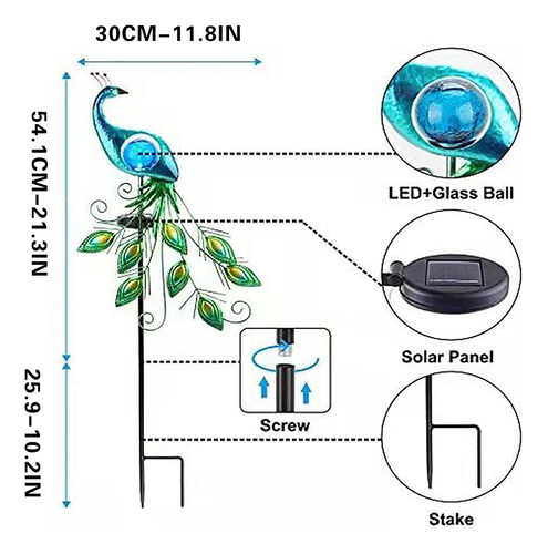 Lámpara Solar De Hierro Con Forma De Pavo Real, Led, Inserta