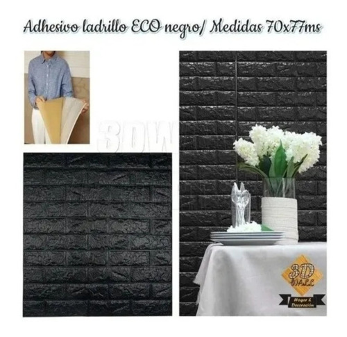 Pack 10 Lamina Mural Papel Autoadhesivo 3d Ladrillo Negro...