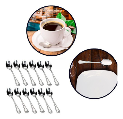 Kit 12 Colheres Café Chá Sopa Medida Aço Inox Mesa Simples