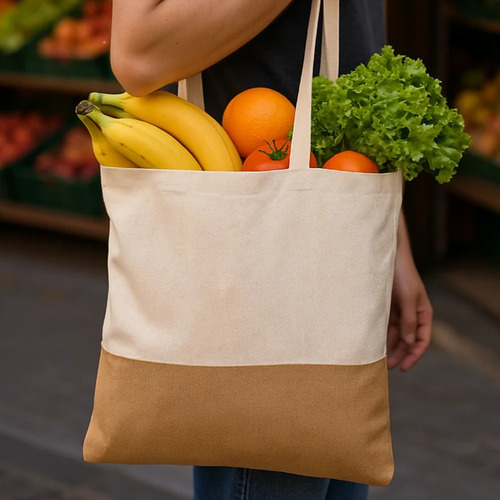 Kit 3 Bolsas Ecológica Ecobag Algodão Com Detalhe Em Juta Cor Natural