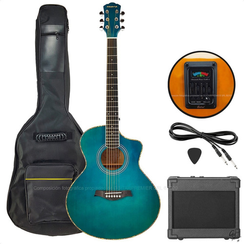 Guitarra Electroacustica Media Caja Eq Afinador Ampli Funda