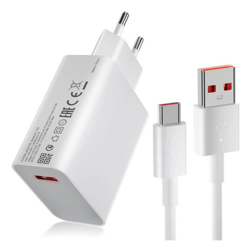 Cargador Para Xiaomi 33w Carga Rápida + Cable Blanco Blanco