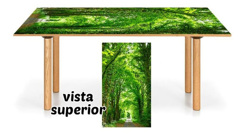 Vinilo Para Mesa Arbol Tronco Madera Hojas Verde Vinil M9