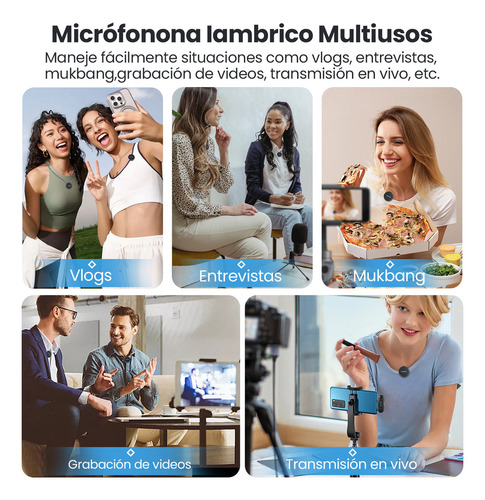 Micrófono Inalámbrico Solapa Audishako Mic-M2 Para Combo Color Negro, Para Iphone/Android/Cámara/Pc, Mini Micrófono De Lavalier, Filtro De Voz, Cancelación De Ruido, Batería De 40h Para Grabación Vlog