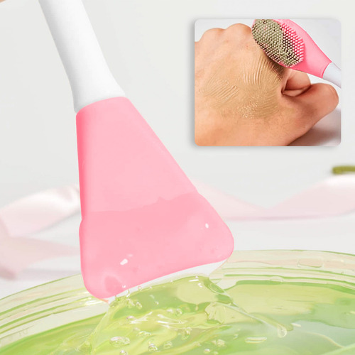 Cepillo Facial 2 En 1 Diler Cerdas De Silicón Para Limpieza Y Espátula Aplicadora De Mascarillas Cremas Sérums Skincare Diario Reutilizable Y Suave Con Todo Tipo De Piel Color Rosa