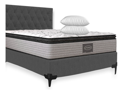 Colchon America Queen Size + Box + Cabecera + 2 Almohadas 