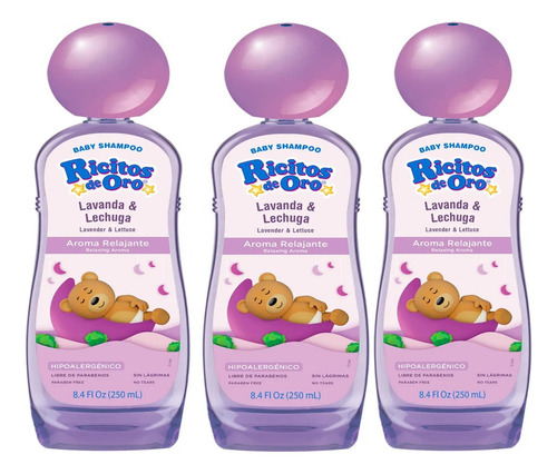 3 Shampoo Ricitos De Oro Lavanda Y Lechuga 250ml