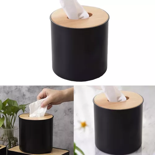 Caja Para Pañuelos Ideën Rectangular Negro Con Tapa De Bambú