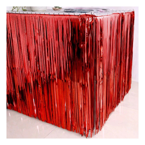 Cortina Tira Lluvia Metalizada P/ Mesa 2.75m X 75cm Cod 093 Rojo