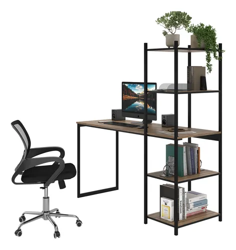 Vintage Home Office Desk Set with 5 Shelves