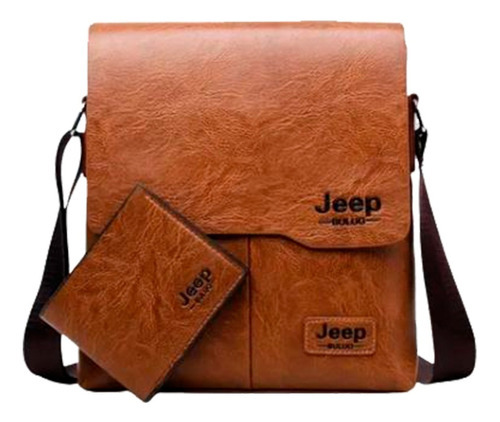 Bolsa Masculina Couro Jeep Buluo Transversal+ Carteira Caqui Cor Marrom Cor da correia de ombro Marrom-claro