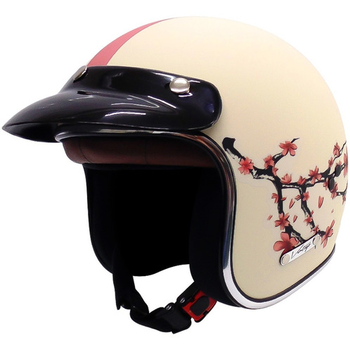 Casco Para Moto Wind Beige Flores Abierto Vértigo Vintage