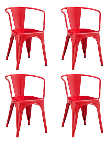 Silla De Comedor Con Apoyabrazo Tolix Reforzada De Hierro Zhome X4 Estructura De La Silla Rojo Asiento Rojo Diseño De La Tela Metal