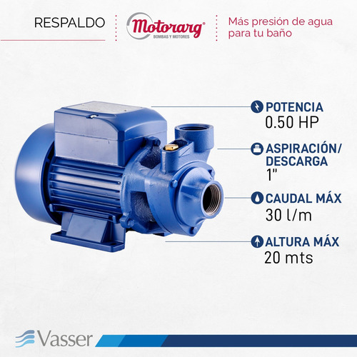 Imagen 6 de 8 de Bomba De Agua Periférica Vasser Qb60 0.5hp Monofasica 50hz