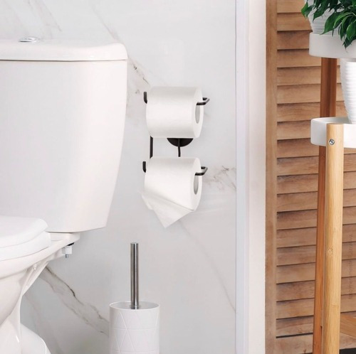 Suporte Porta Papel Higiênico Luxo Preto Duplo S/ Furo Box