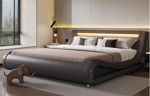 Base De Cama King Size Moderna Led Gris Sha Cerlin