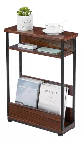 Mesa auxiliar estrecha vintage con estante de almacenamiento, mesa auxiliar  delgada de 3 niveles, mesa de sofá moderna para espacios estrechos y