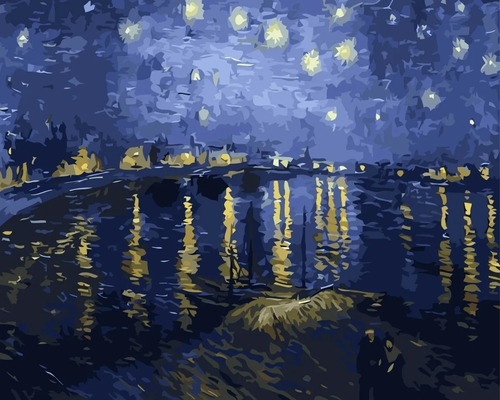 Imagen 1 de 1 de Lienzo Pinta Por Números Noche Río Rodano Van Gogh Educar 
