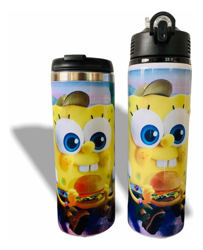 Termo+cilindro+taza Bob Esponja Personalizado Color Azul