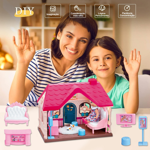 Camewin Casinha De Boneca Castelo Da Princesa Pet Parlour Com 1 Boneca 18.5*15*24.5cm