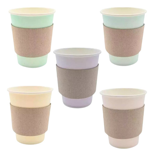 Vasos Polipapel Colores + Collarin Para Cafe X 20 Un Color Pastel