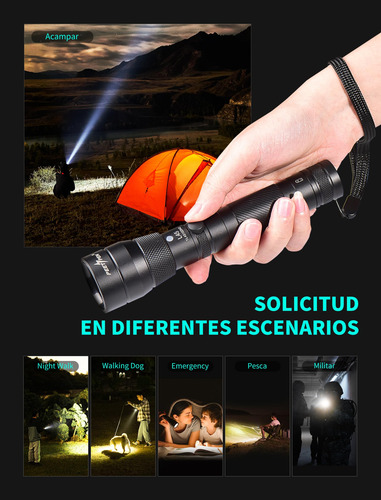 Linterna Led De 2000 Lúmenes Rechargeable Usb, Linterna Con