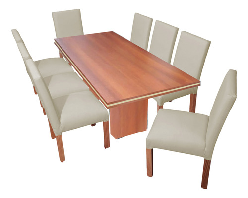 Juego Mesa Comedor Rectangular Tr 220x90 + 8 Sillas Ecocuero