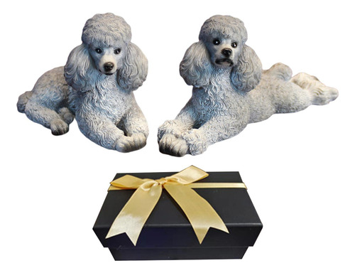 1 Par Pequeno Poodle Estátua Resina Brinquedo Bonito Cinza
